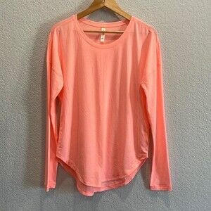 Lucy Coral Pink Scoop Bottom Crew Neck Long Sleeve T Shirt Size Small